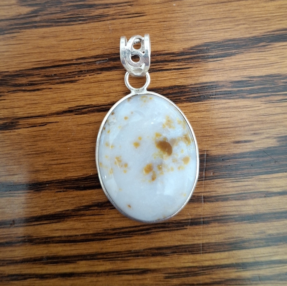 Polka Dot Agate Oval Natural Stone Pendant Sterling Silver